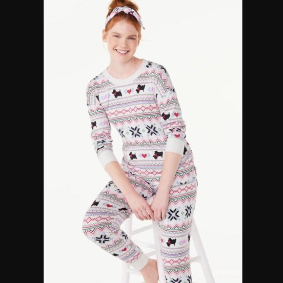 New In Packet Cozy Fair Isle Pajama Set - White and Pink - Picture 1 of 3